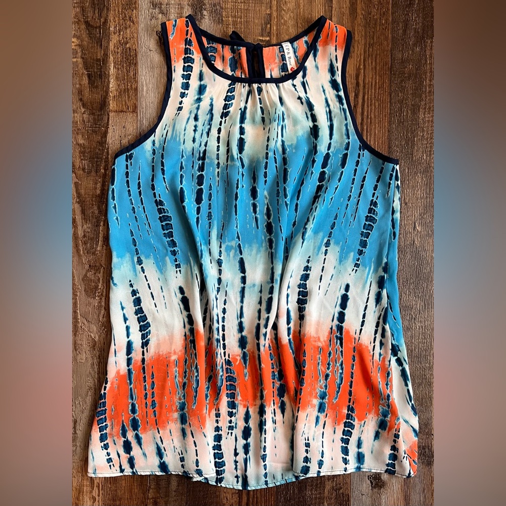 P & Rose Sleeveless Tie-Dye Tank Top in Blue and Orange